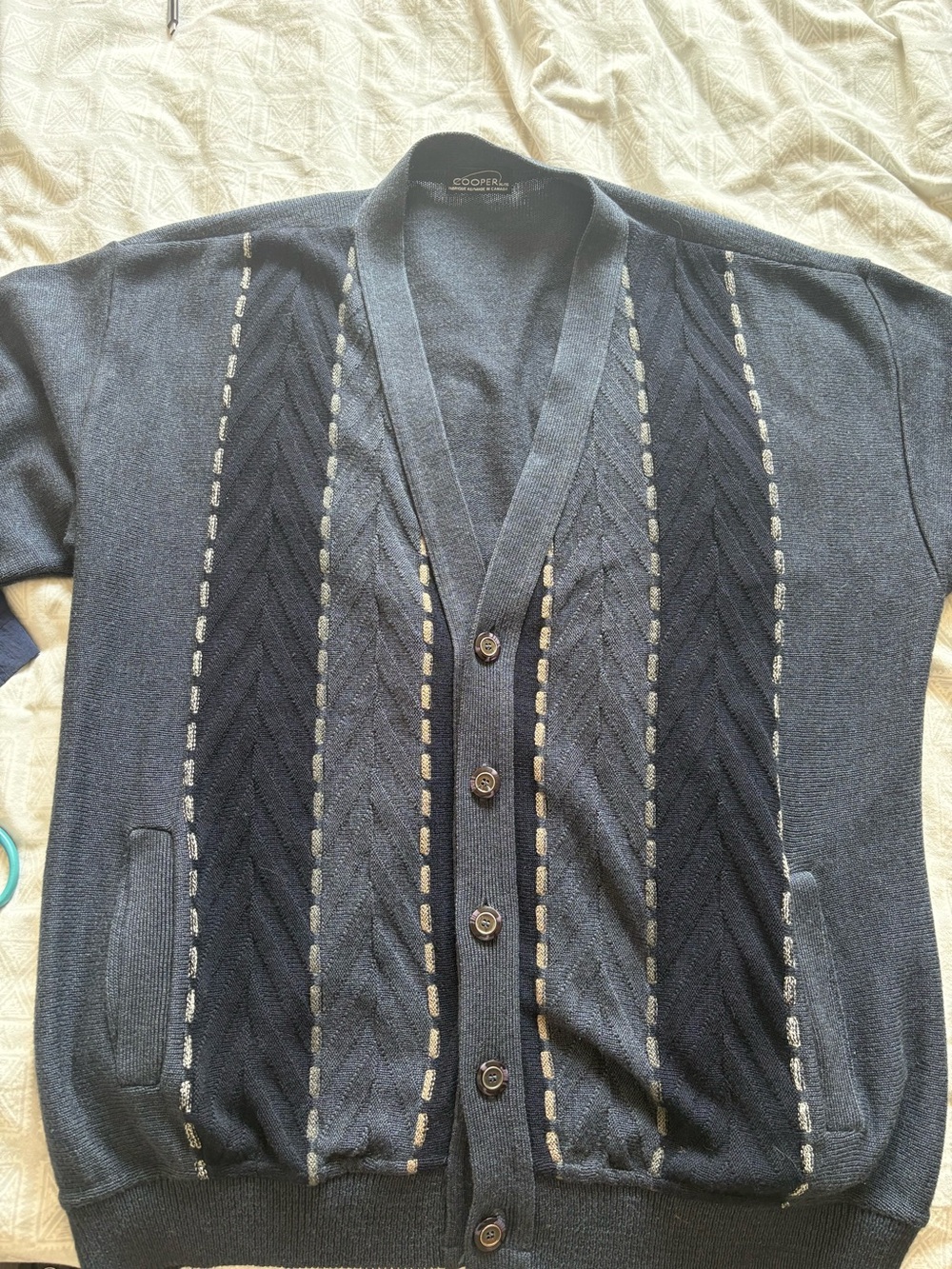 Vintage Cooper Men's Button Front Cardigan Sweater Navy Blue Knit Extra Large